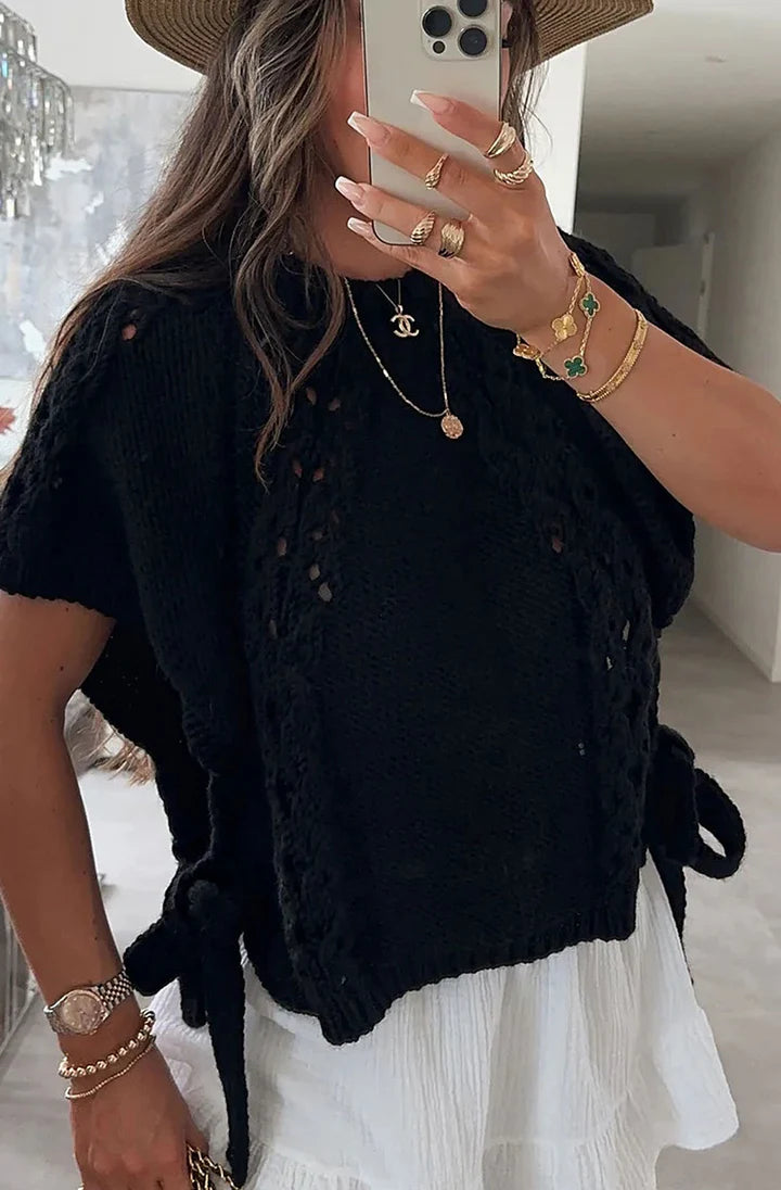 Side Tie Knitted Jumper - Black