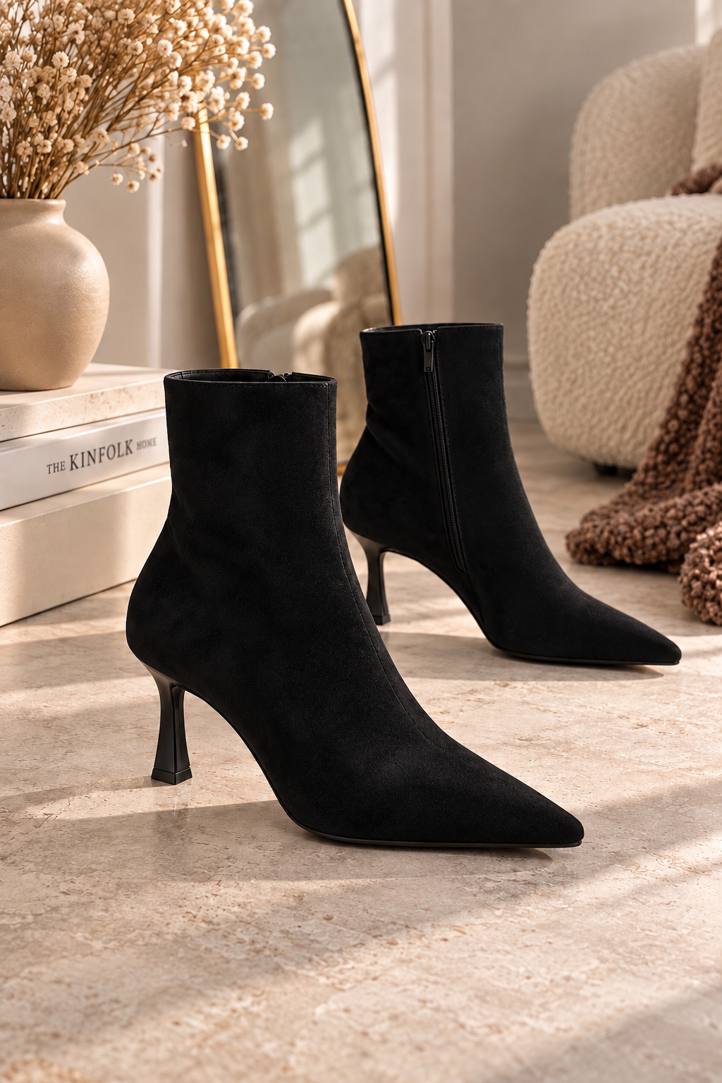 Polly Suede Ankle Boots - Black
