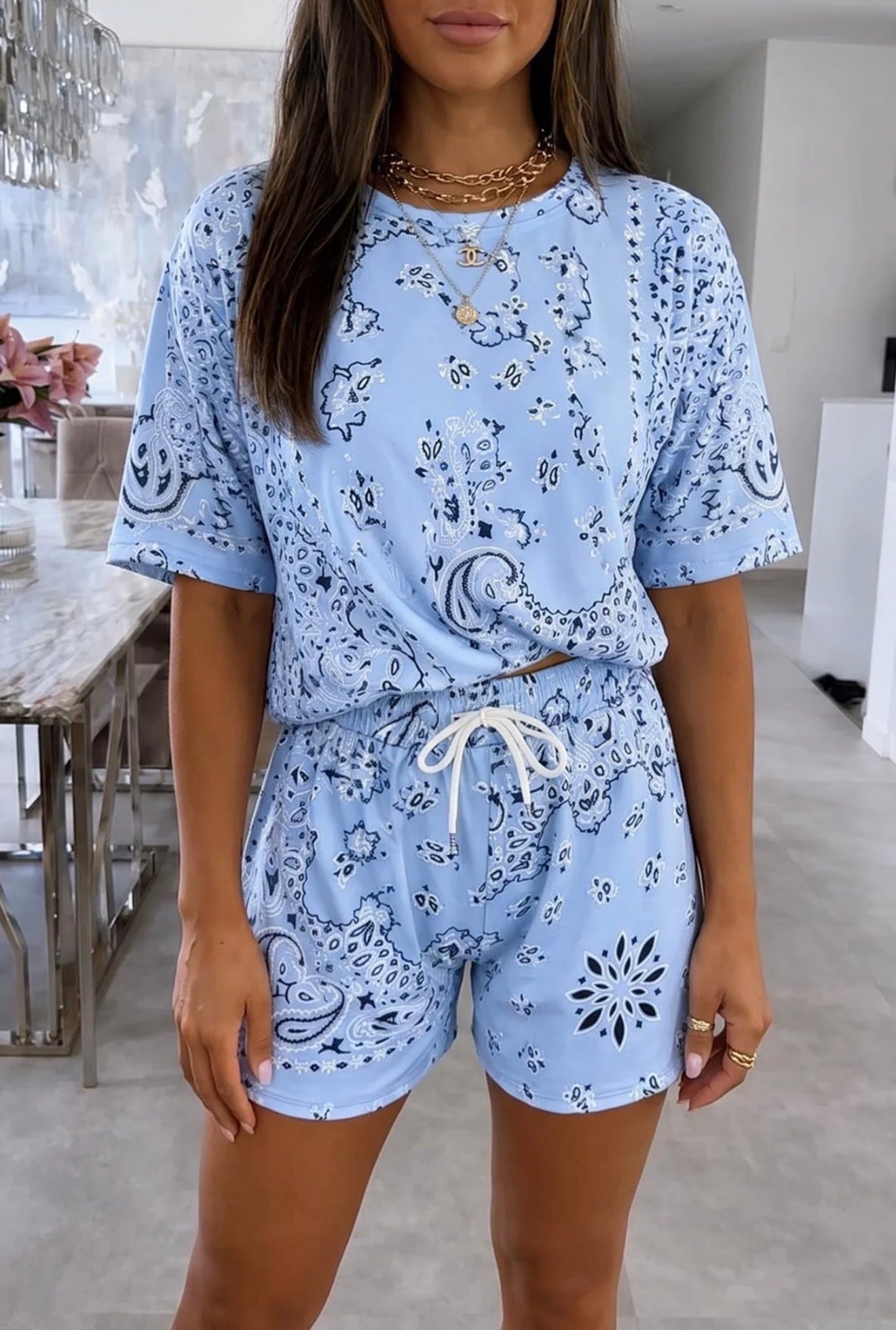 Paisley Short Co Ord Set - Blue