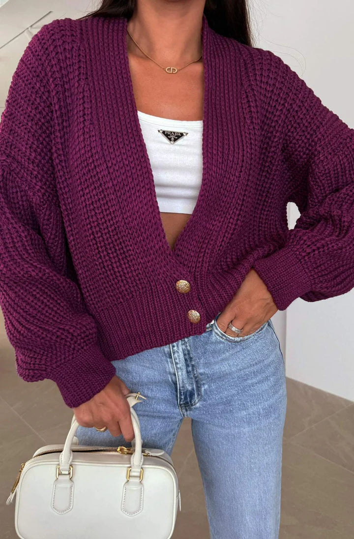 Knitted Cardigan - Wine