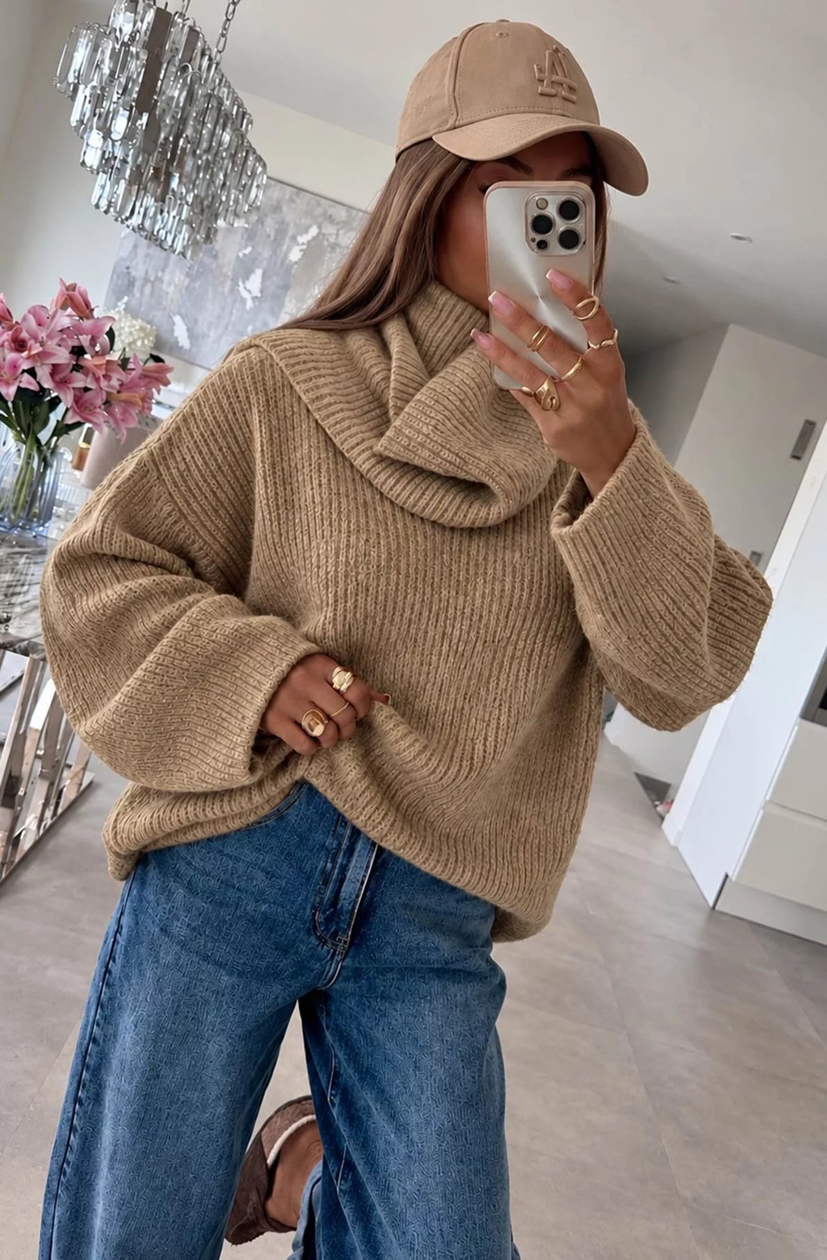 Oversized Knitted Jumper - Camel