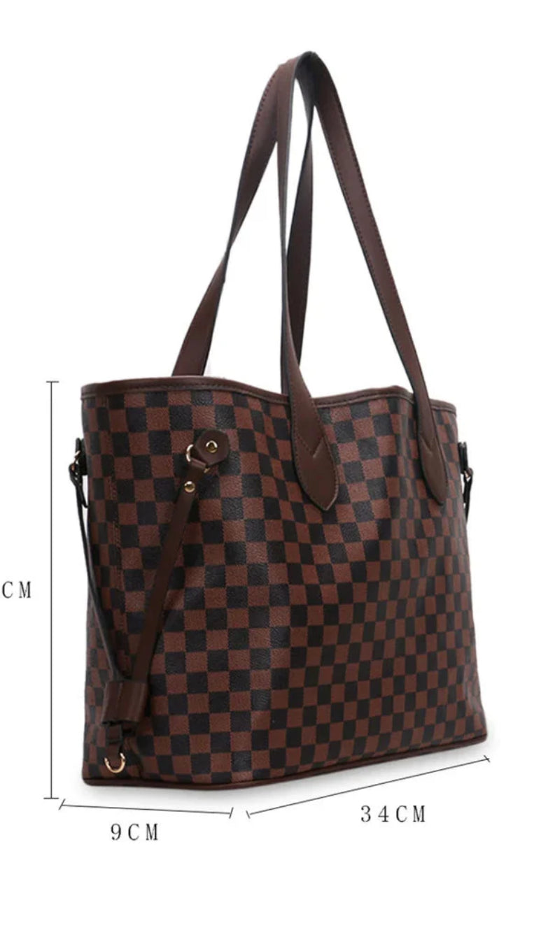 Checked Inspired Tote Bag - Coffee