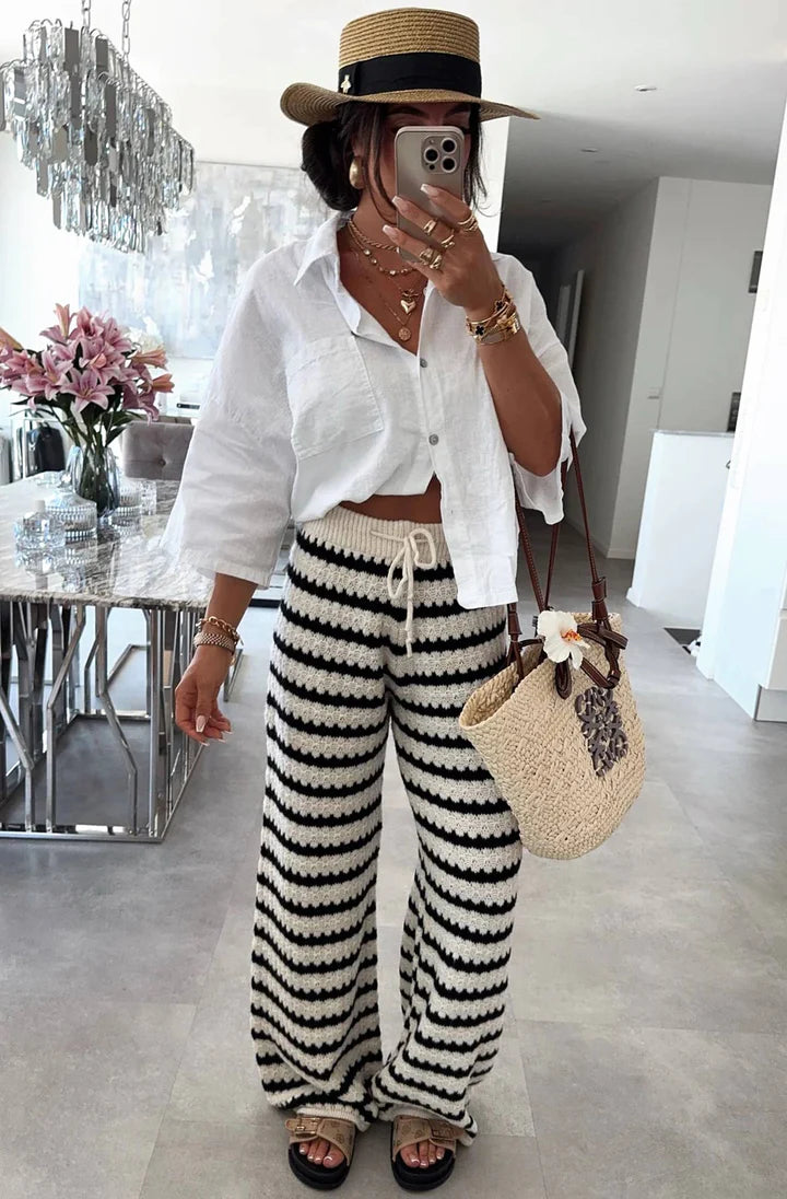 Knitted Wide Leg Trousers - Ivory
