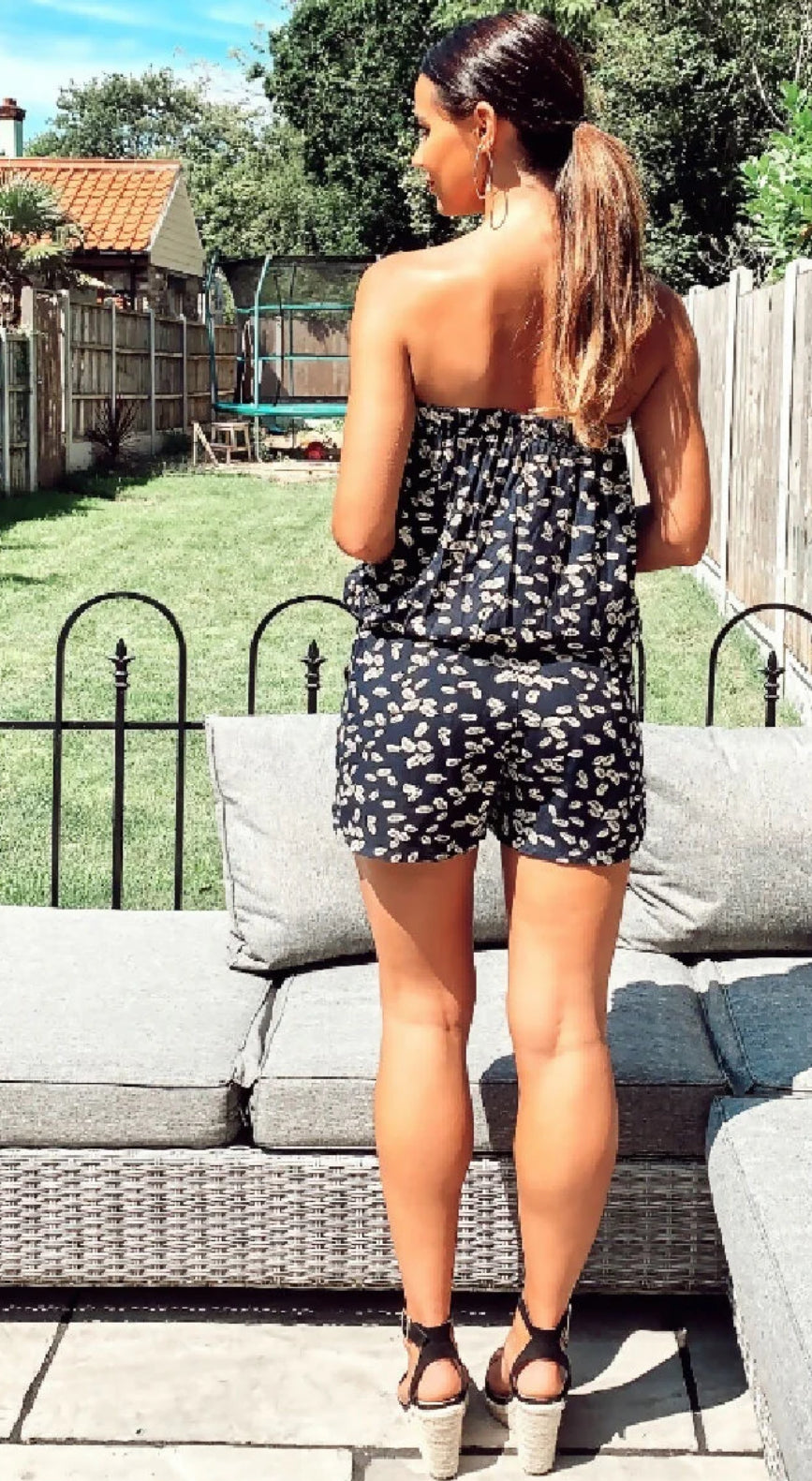 Leaves Print Playsuit - Navy
