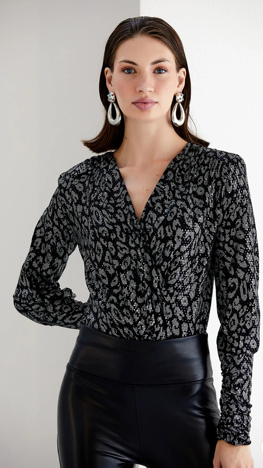 Leopard Bodysuit - Black Shimmer