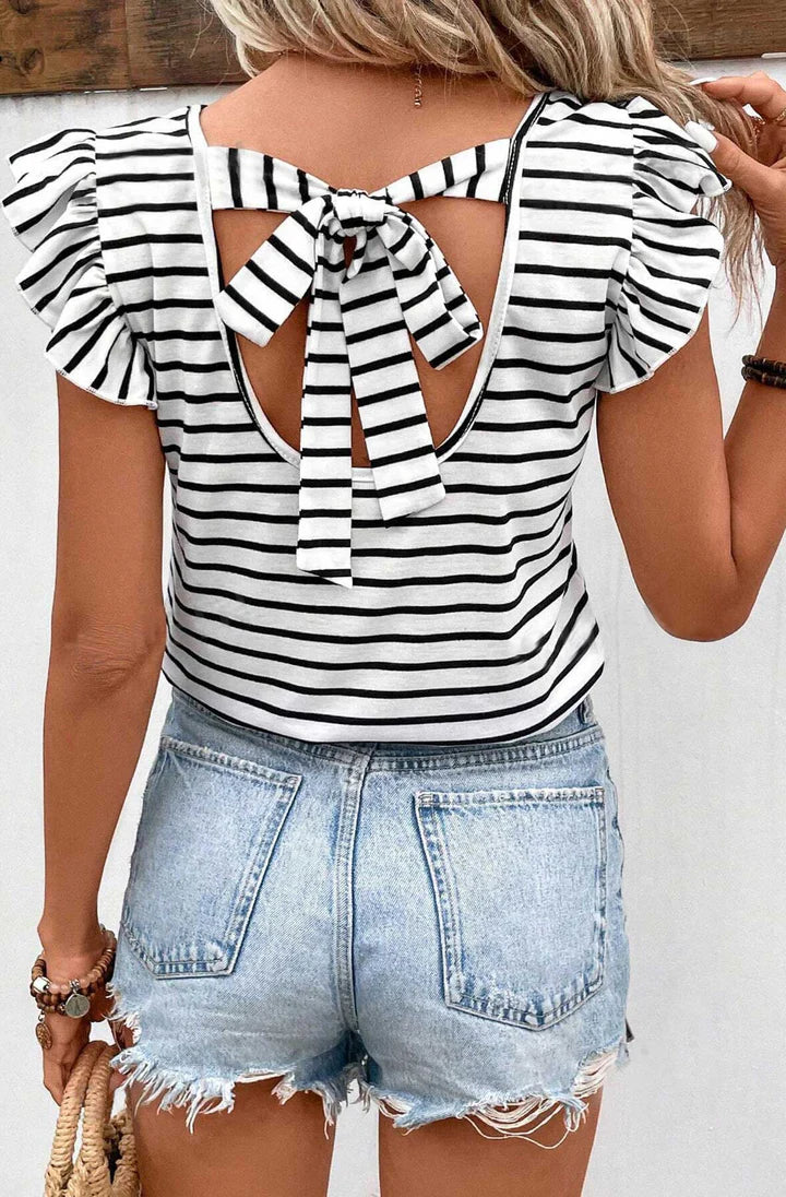 Stripe Frill Sleeve Tee