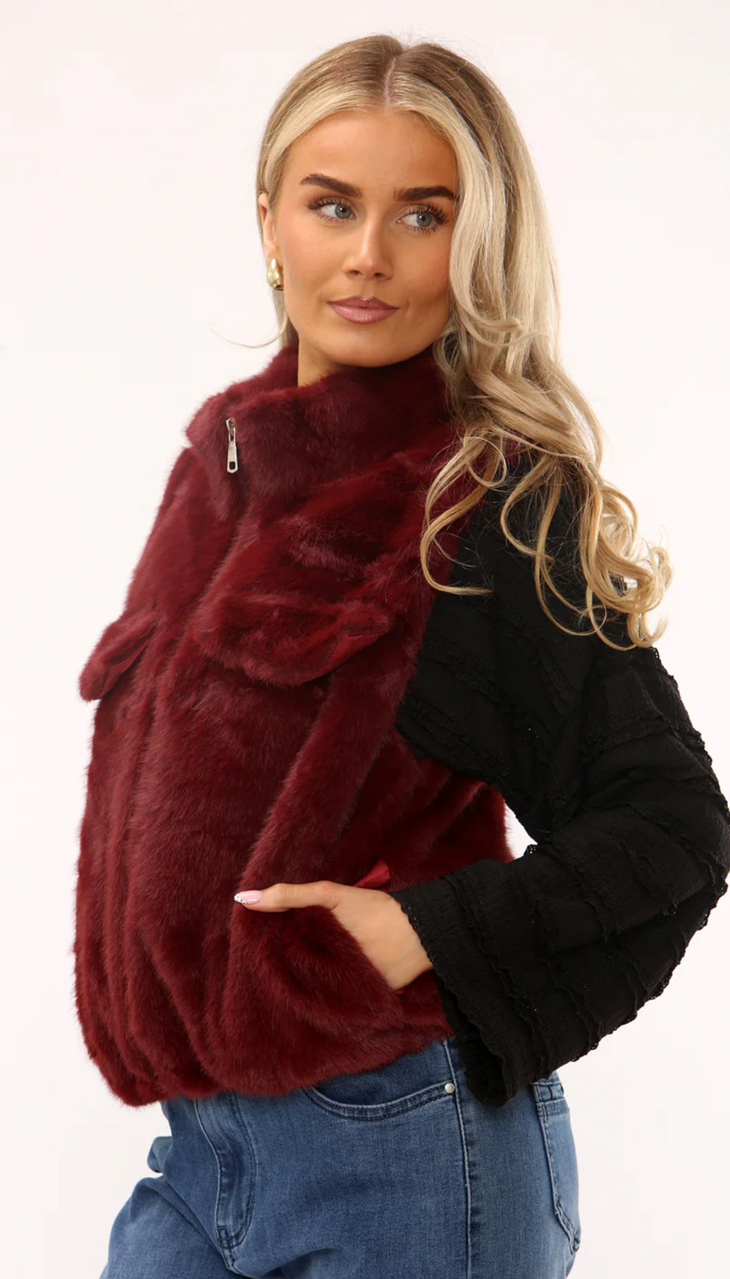 Faux Fur Gilet - Wine