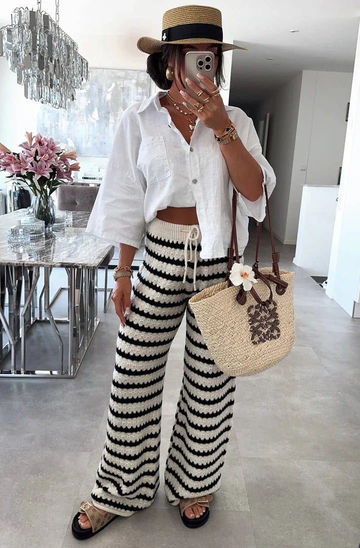Knitted Wide Leg Trousers - Ivory