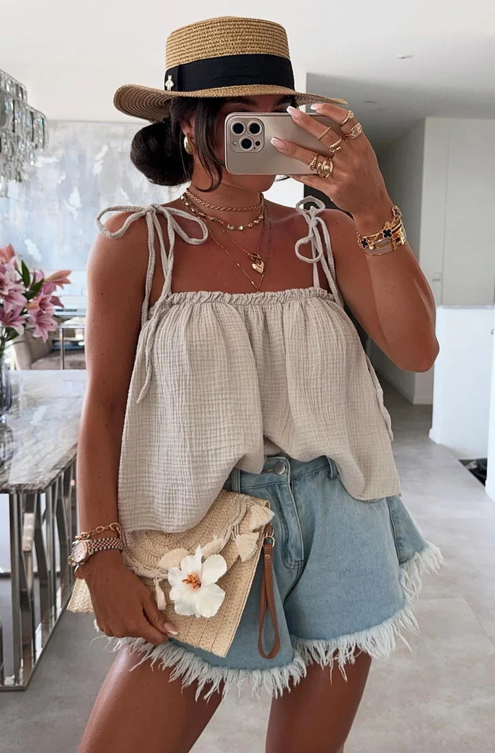 Beckie Cropped Blouse - Beige