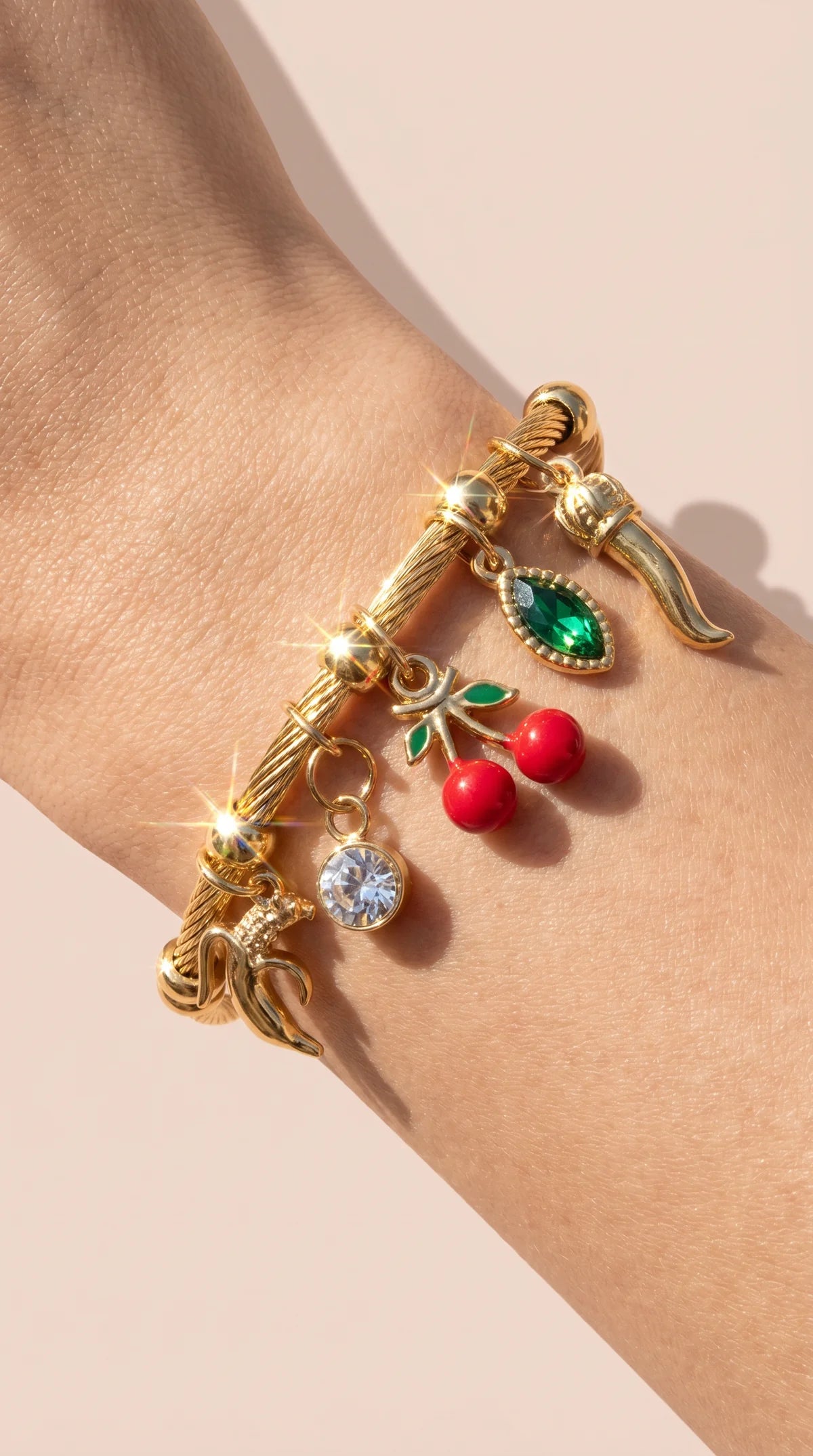 Cherry Charm Bracelet - Gold