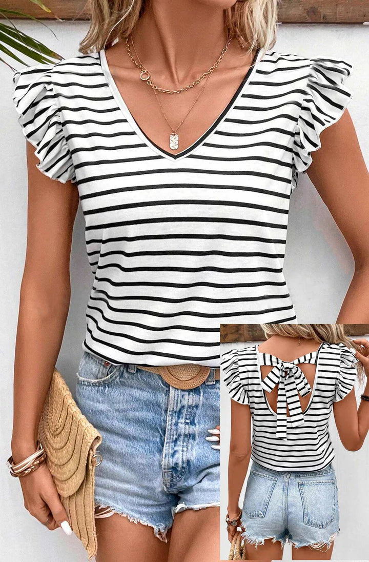 Stripe Frill Sleeve Tee