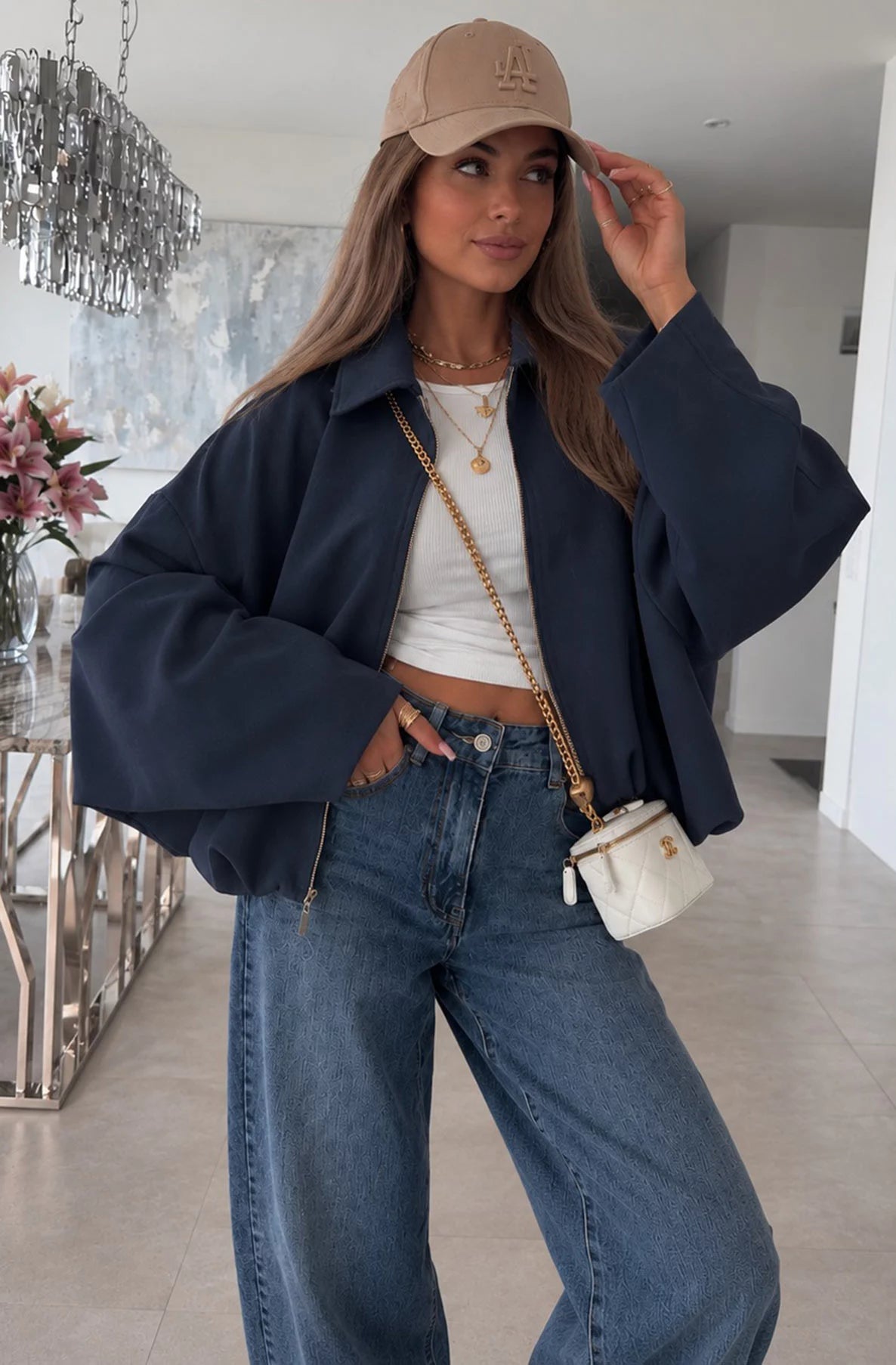 Balloon Hem Jacket - Navy