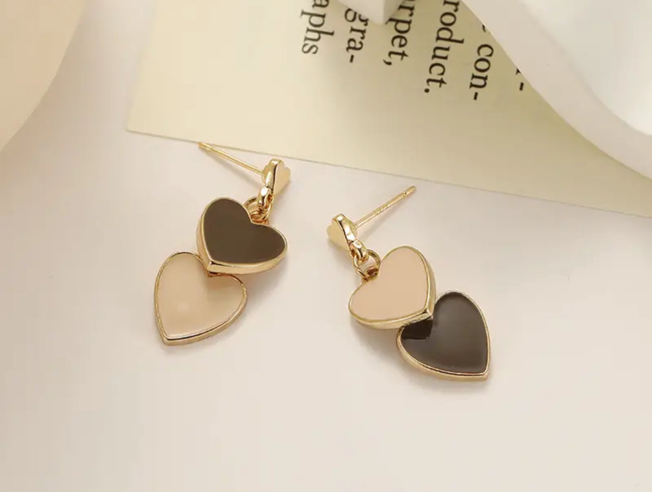 Two Heart Earrings - Coffee/Cream