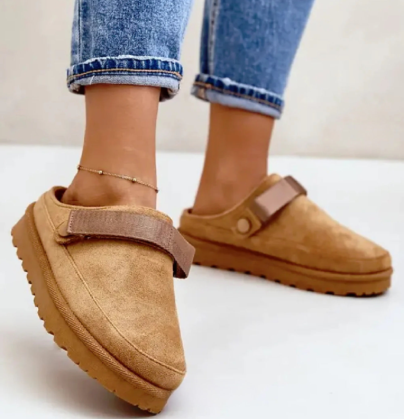 Fur Lined Mules - Camel