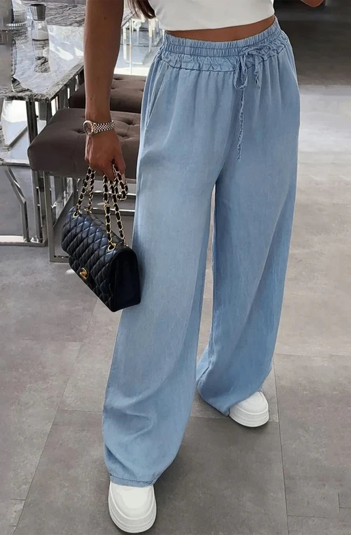 Wide Leg Trousers - Light Blue