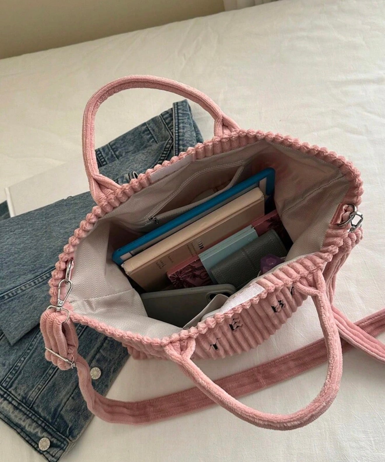 Corduroy Tote Bag - Pink