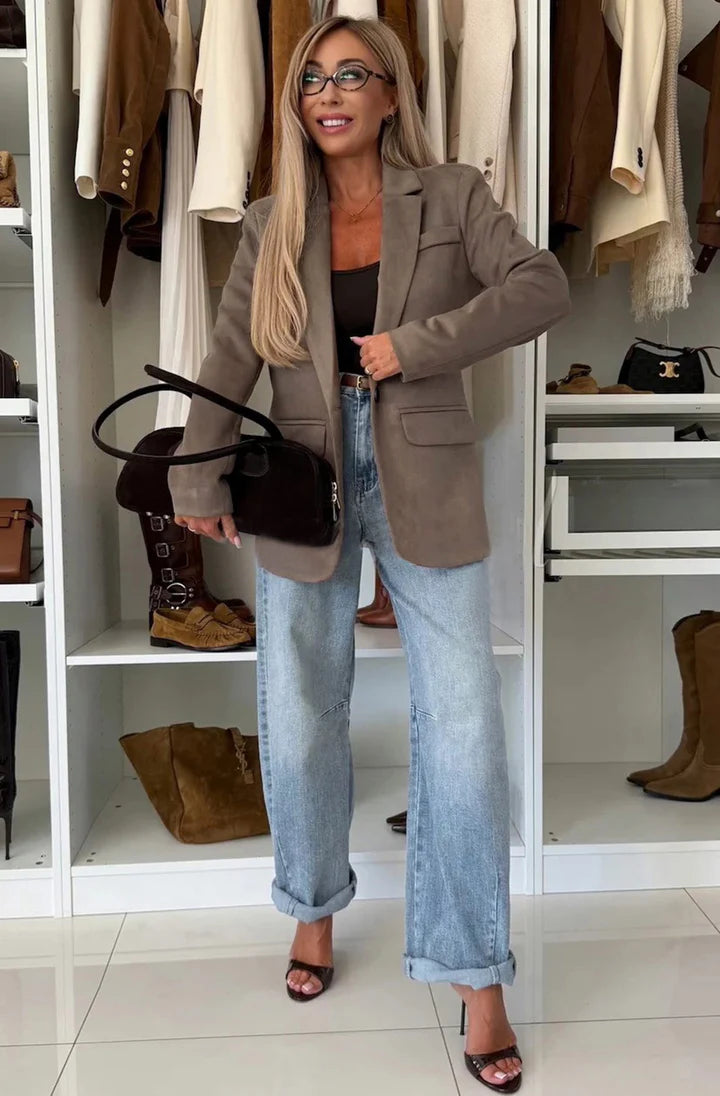 Ariel Velour Blazer - Mocha