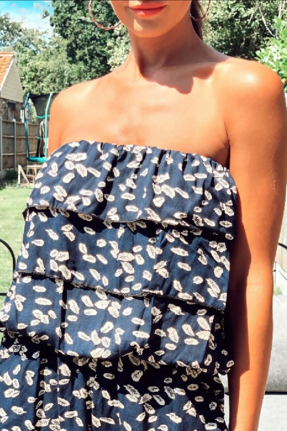 Leaves Print Playsuit - Navy
