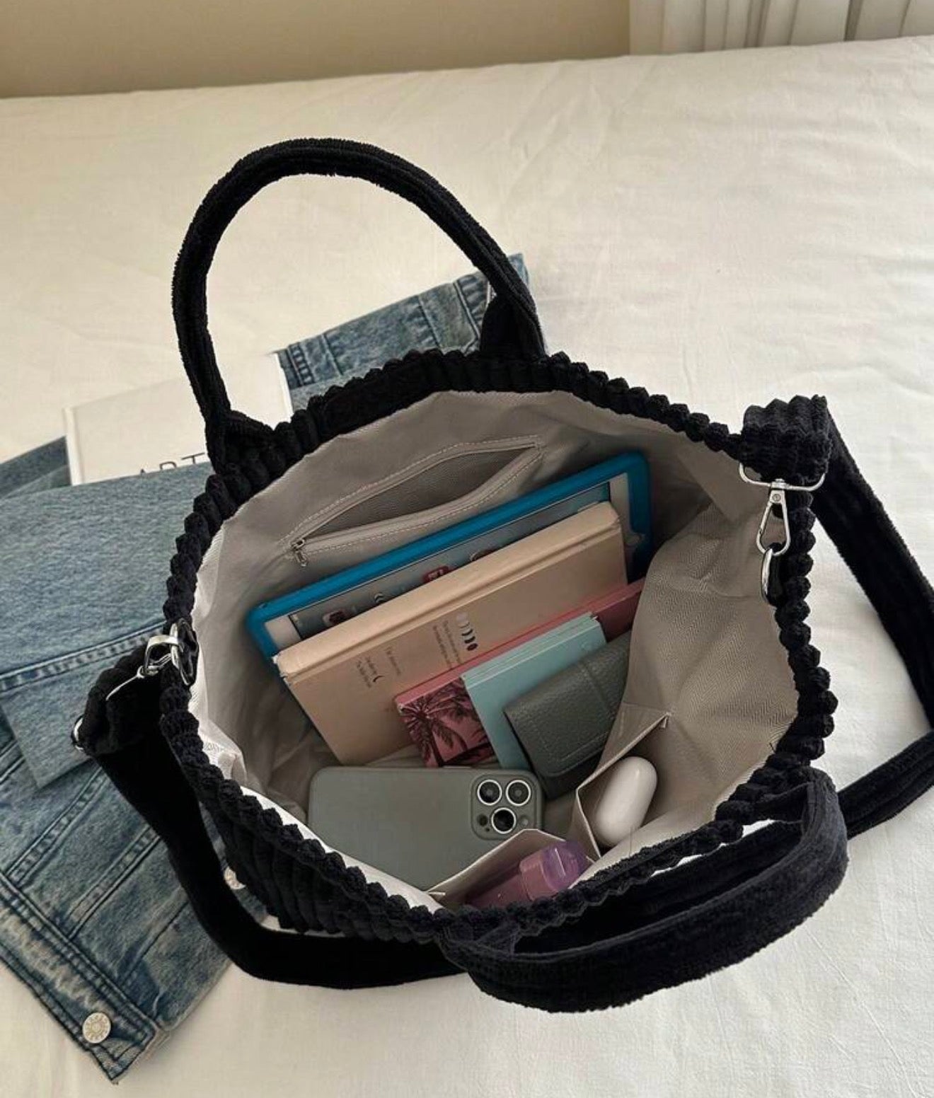 Corduroy Tote Bag - Black