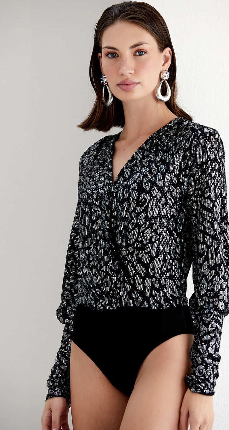Leopard Bodysuit - Black Shimmer
