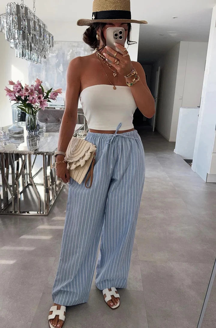 Wide Leg Trousers - Pinstripe