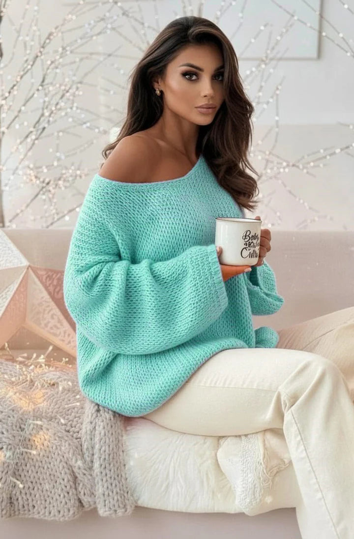 Oversized Off Shoulder Knit - Mint