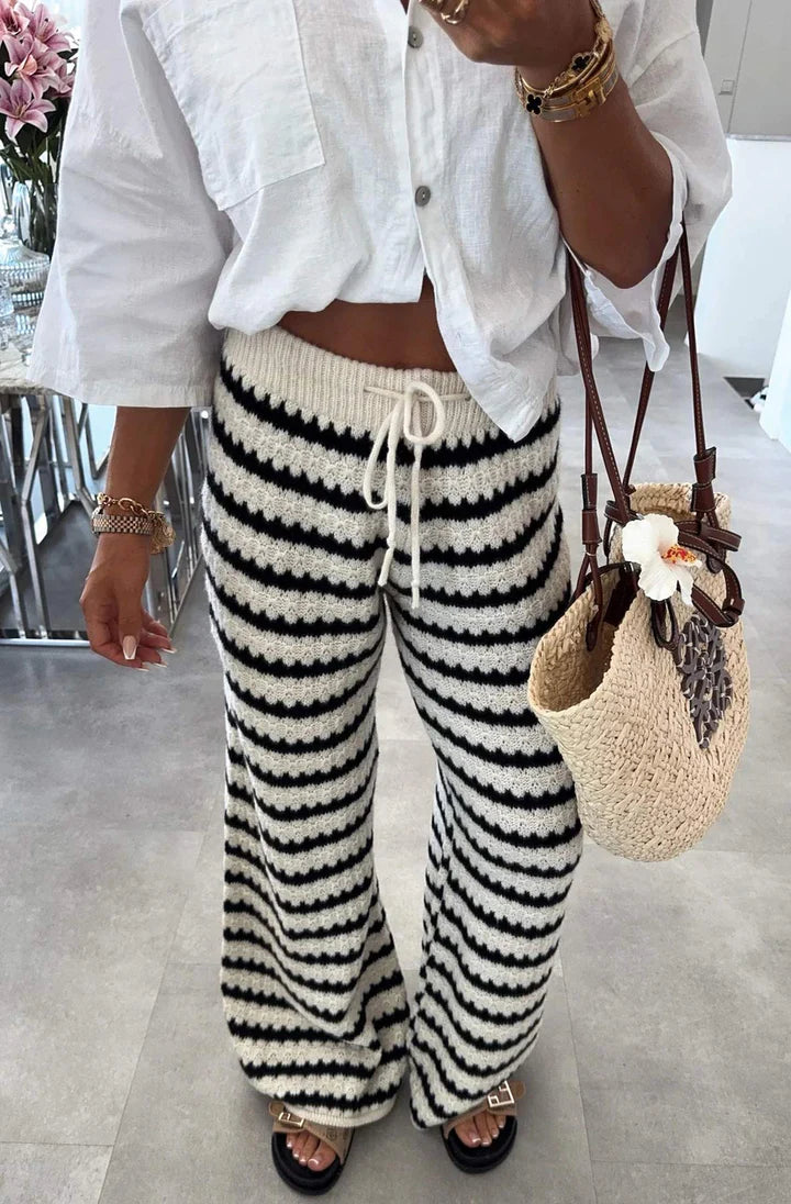 Knitted Wide Leg Trousers - Ivory