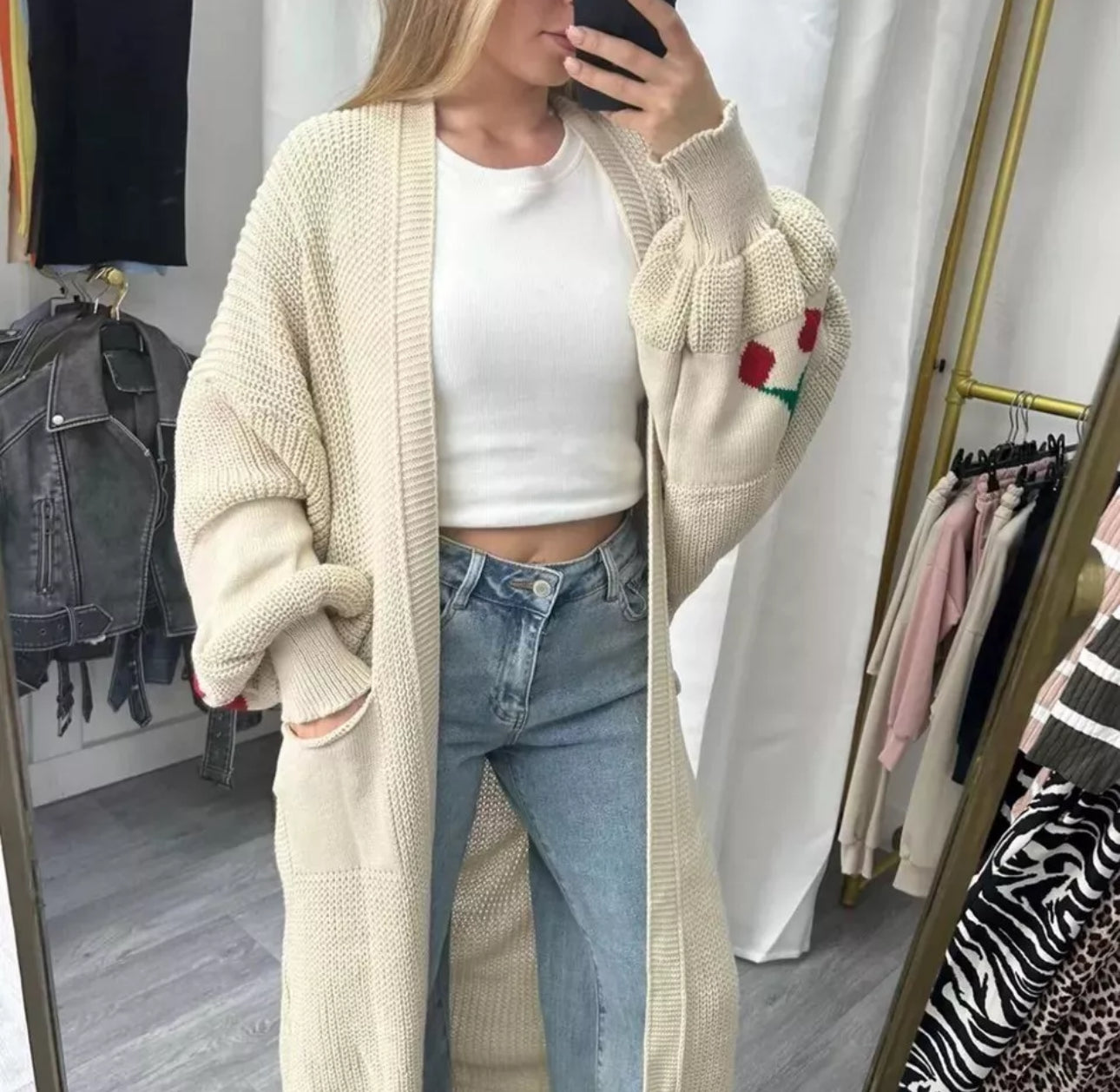 Cherry Sleeve Cardigan - Stone