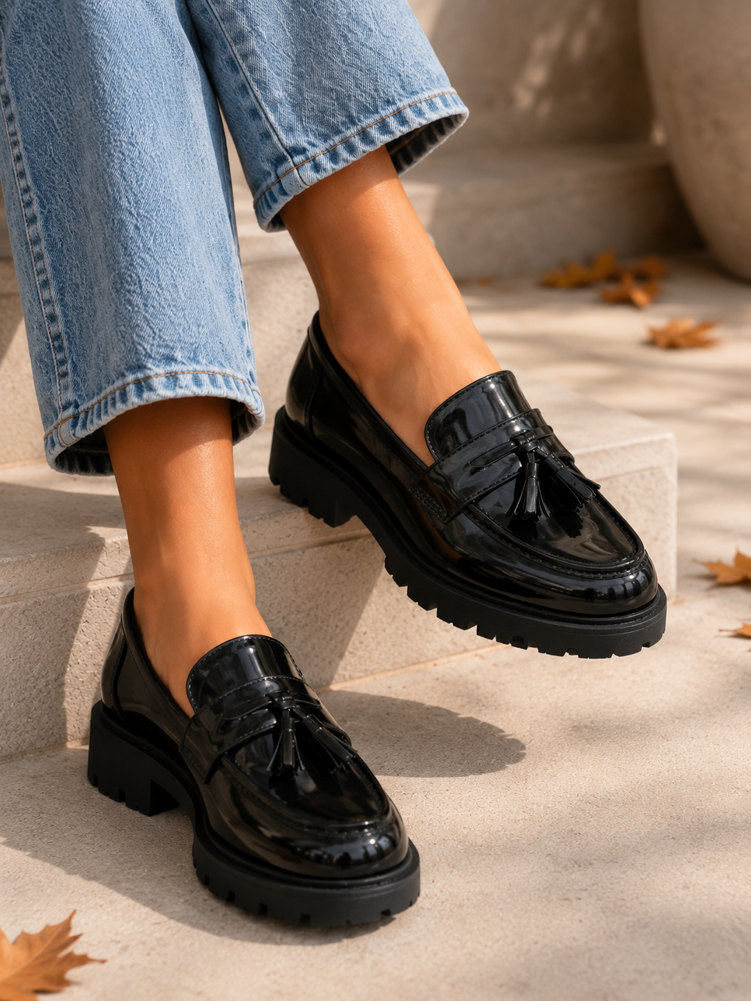 Patent Tassel Loafers - Black