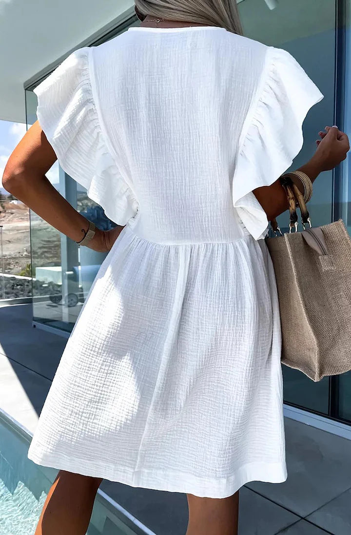 Frill Sleeve Dress - Ivory