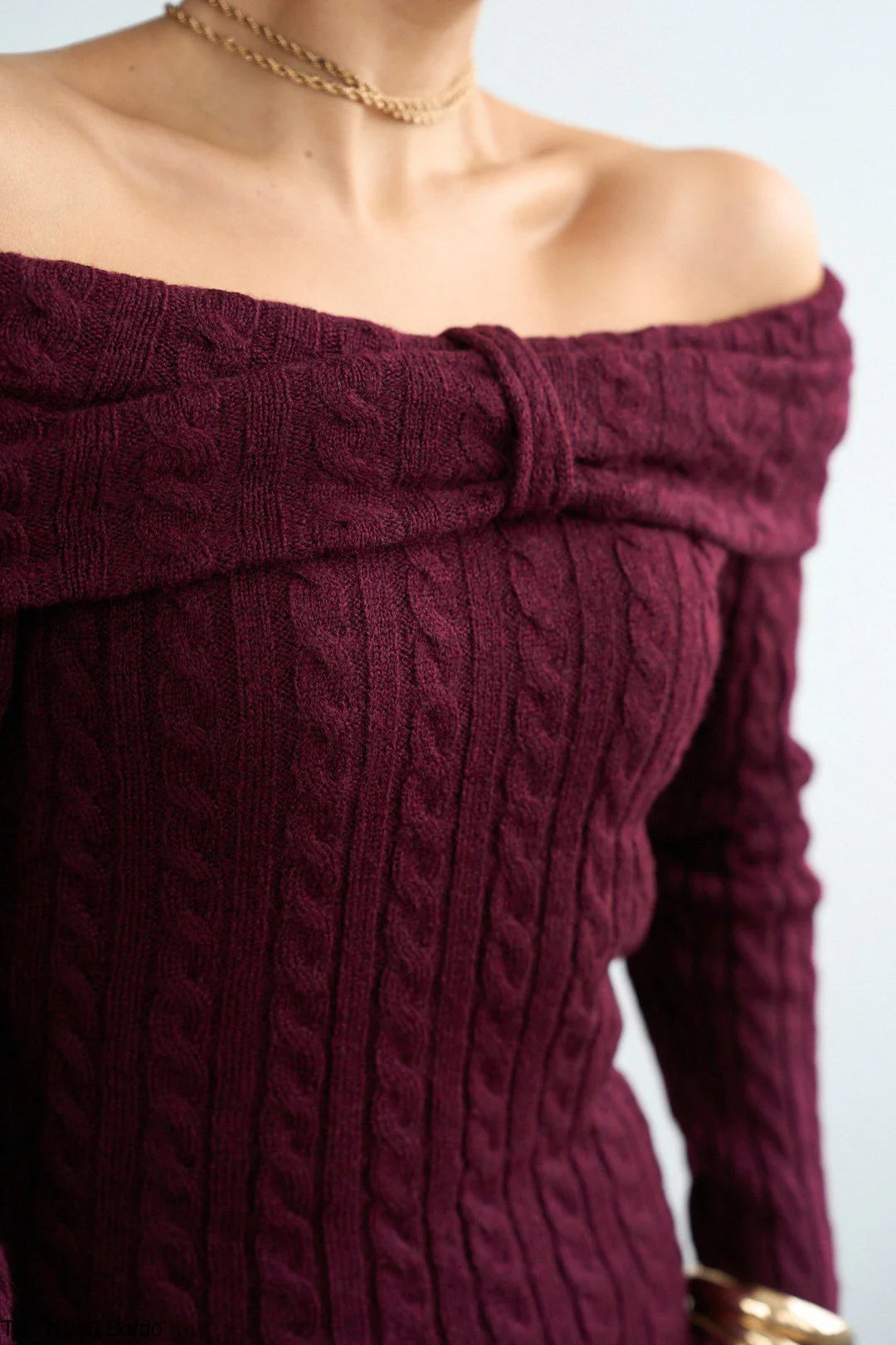 Cable Knit Dress - Wine