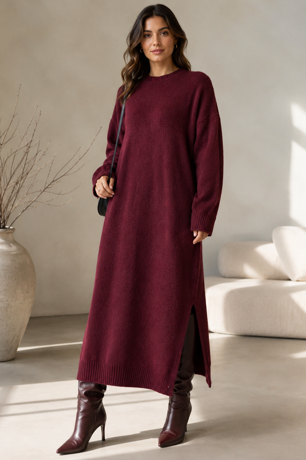 Knitted Dress - Burgundy
