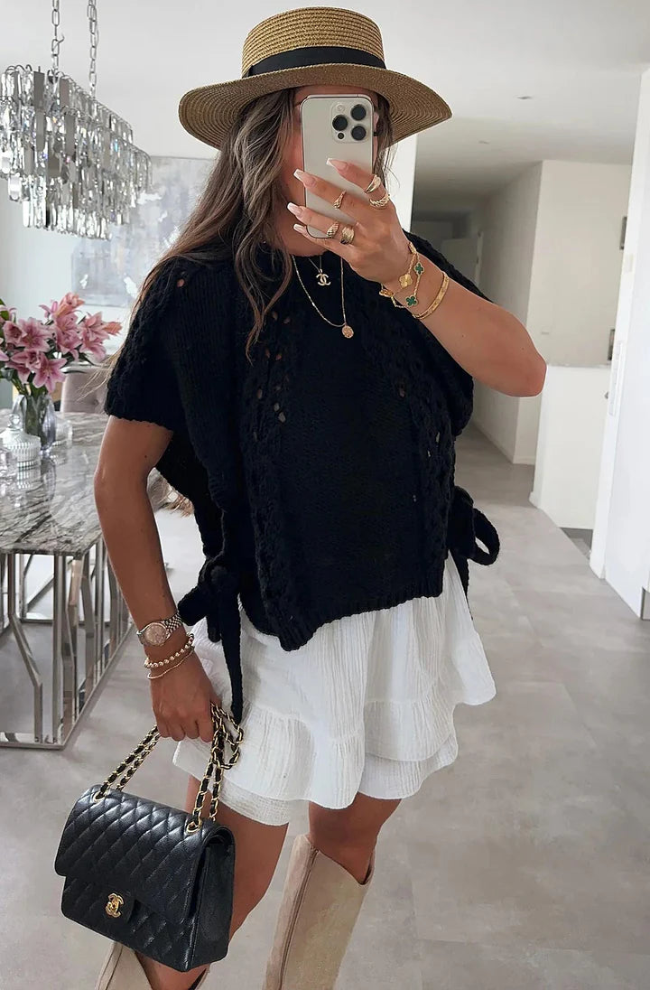 Side Tie Knitted Jumper - Black