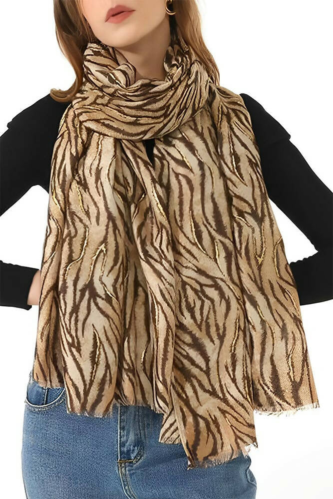 Animal Print Cotton Scarves - Beige