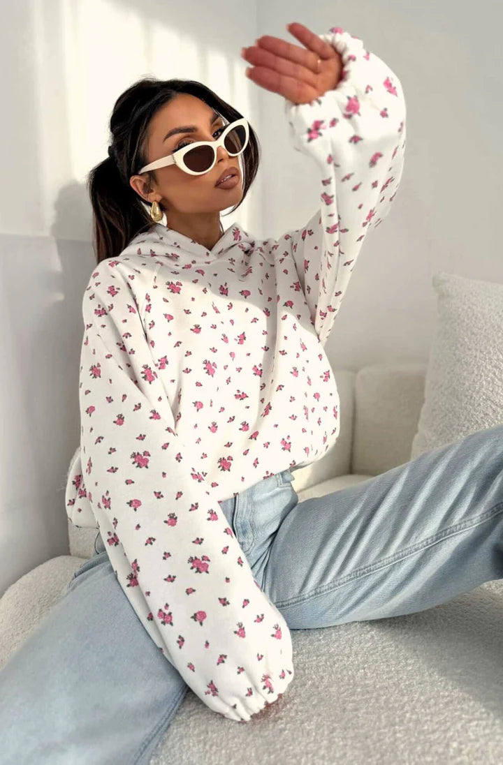 Floral Hooded Sweatshirt - Ivory