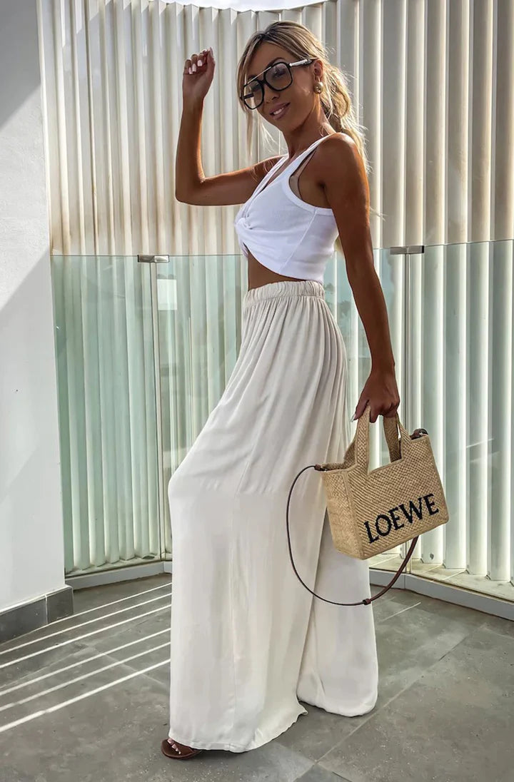 Wide Leg Trousers - Cream