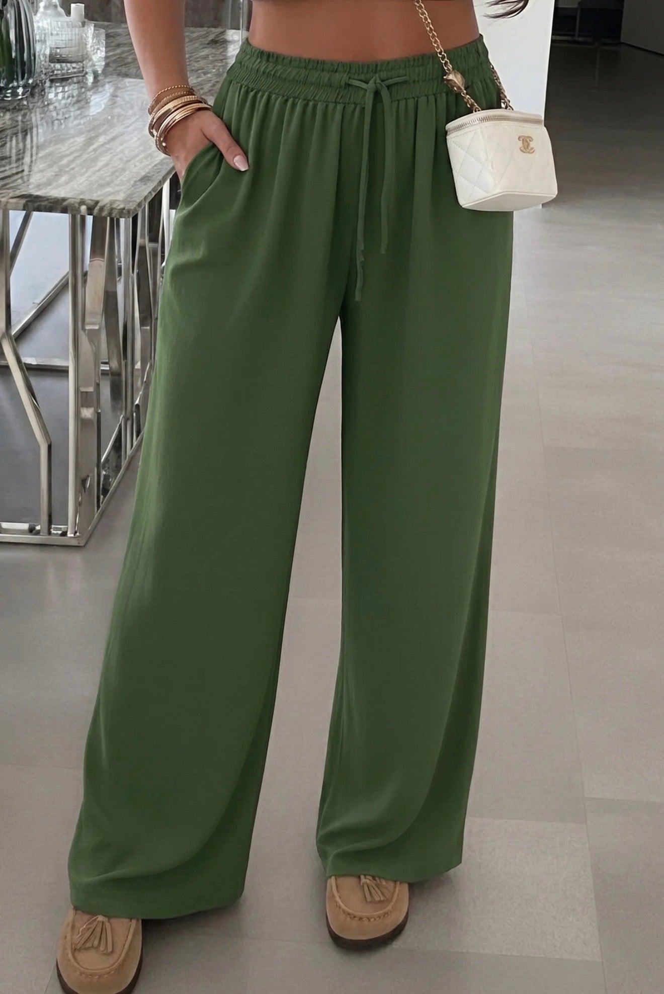 Wide Leg Trousers - Khaki