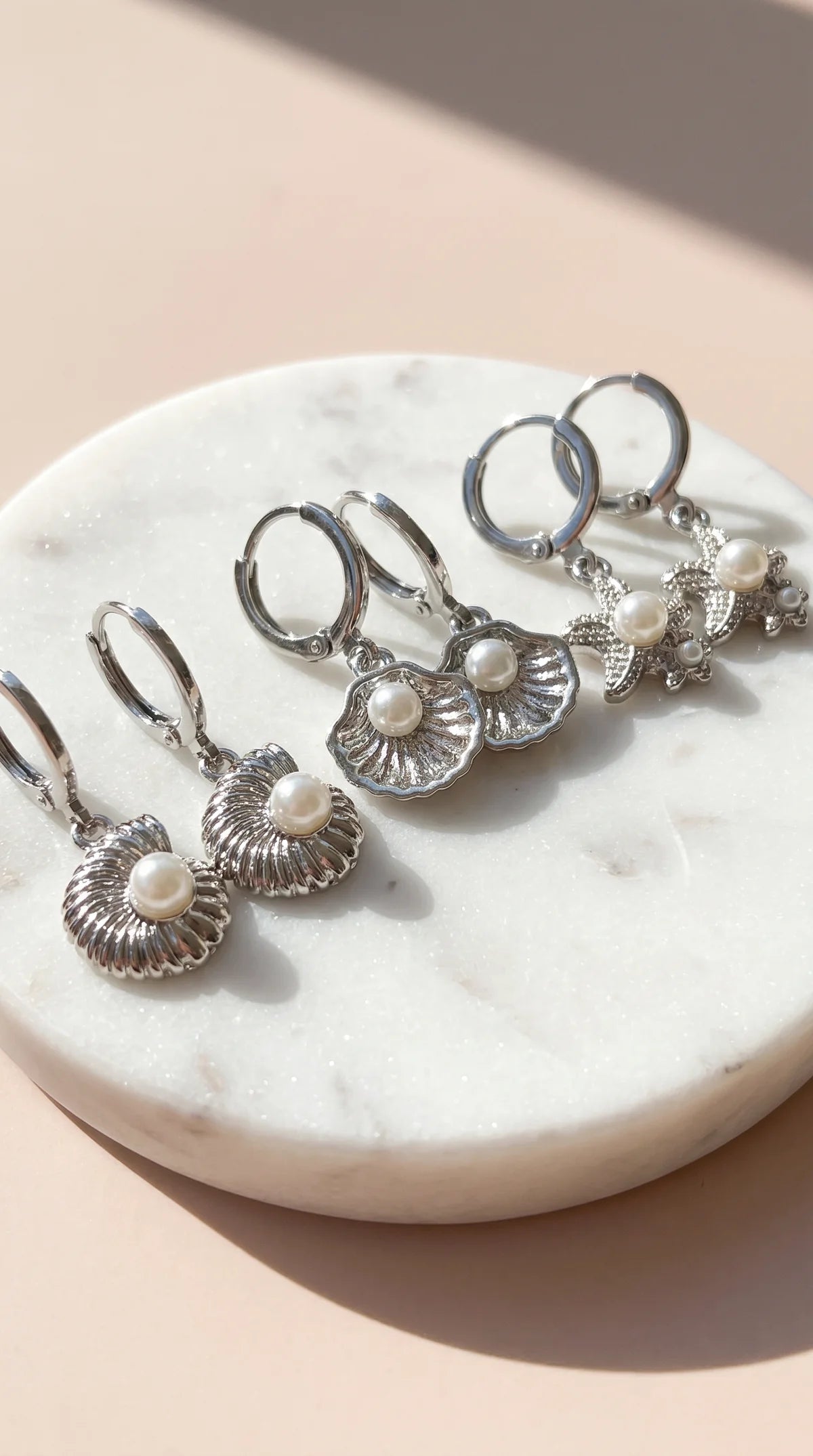 Shell & Starfish Earrings Set - Silver