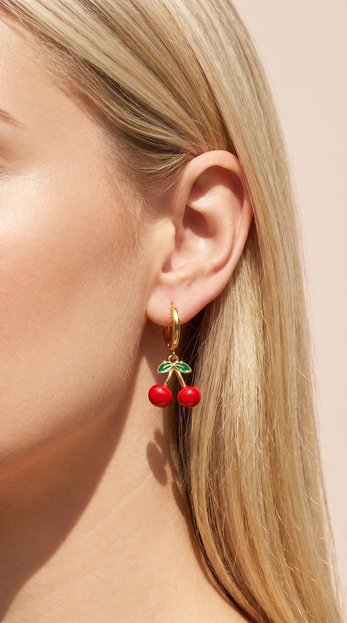 Cherry Hoop Earrings - Gold