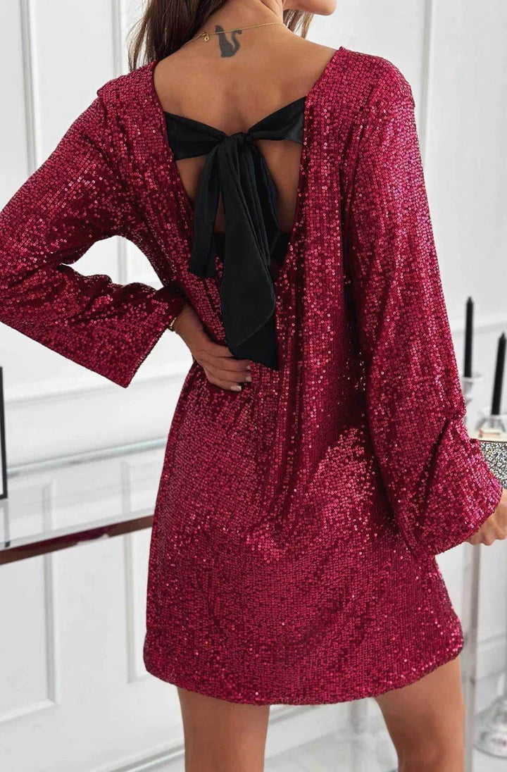 Rosie Sequin Bow Dress - Wine