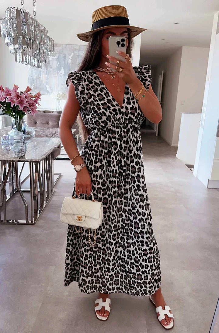 Frill Sleeve Dress - Leopard