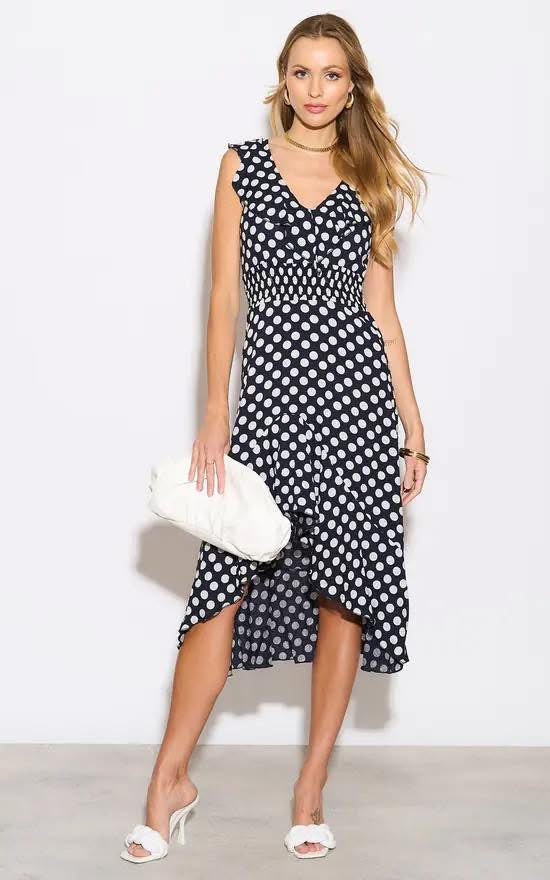 Polka Dot Dress - Navy
