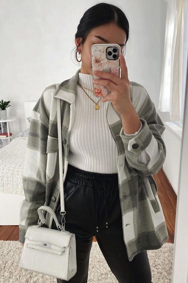 Checked Shacket - Khaki