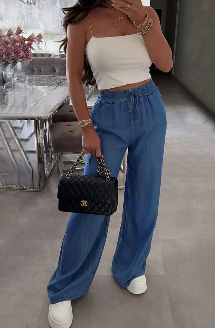 Wide Leg Trousers - Blue