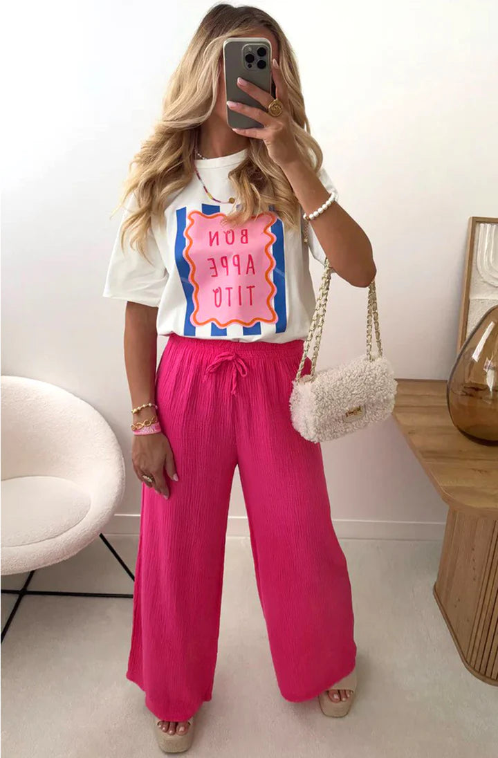 Wide Leg Cotton Trousers - Hot Pink