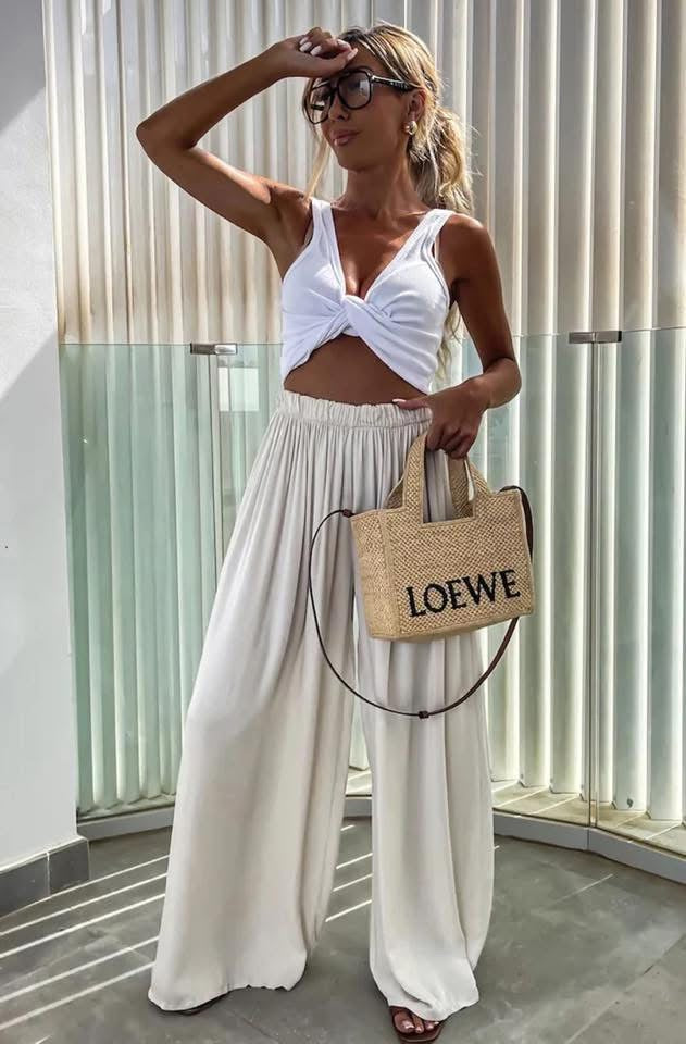 Wide Leg Trousers - Cream
