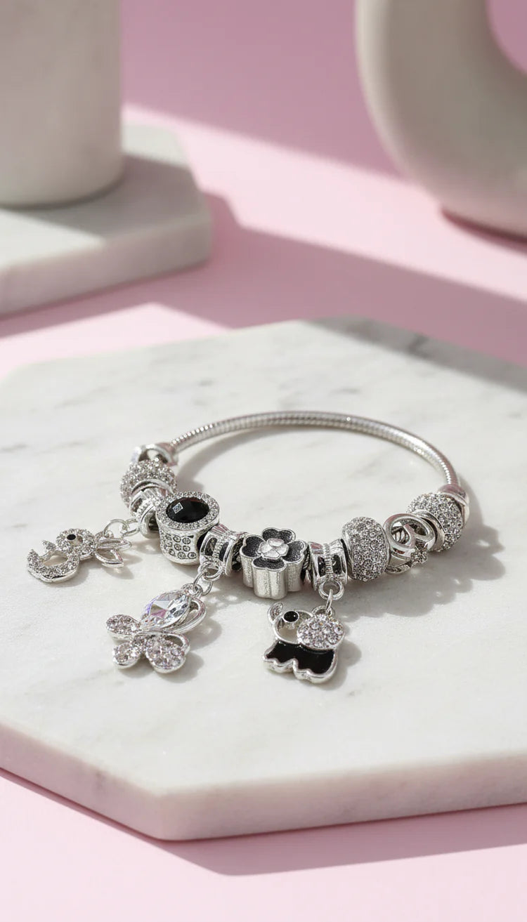 Butterfly Crystal Charm Bracelet - Silver