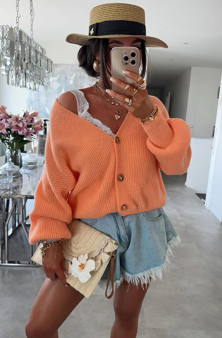 Knitted Cardigan - Coral