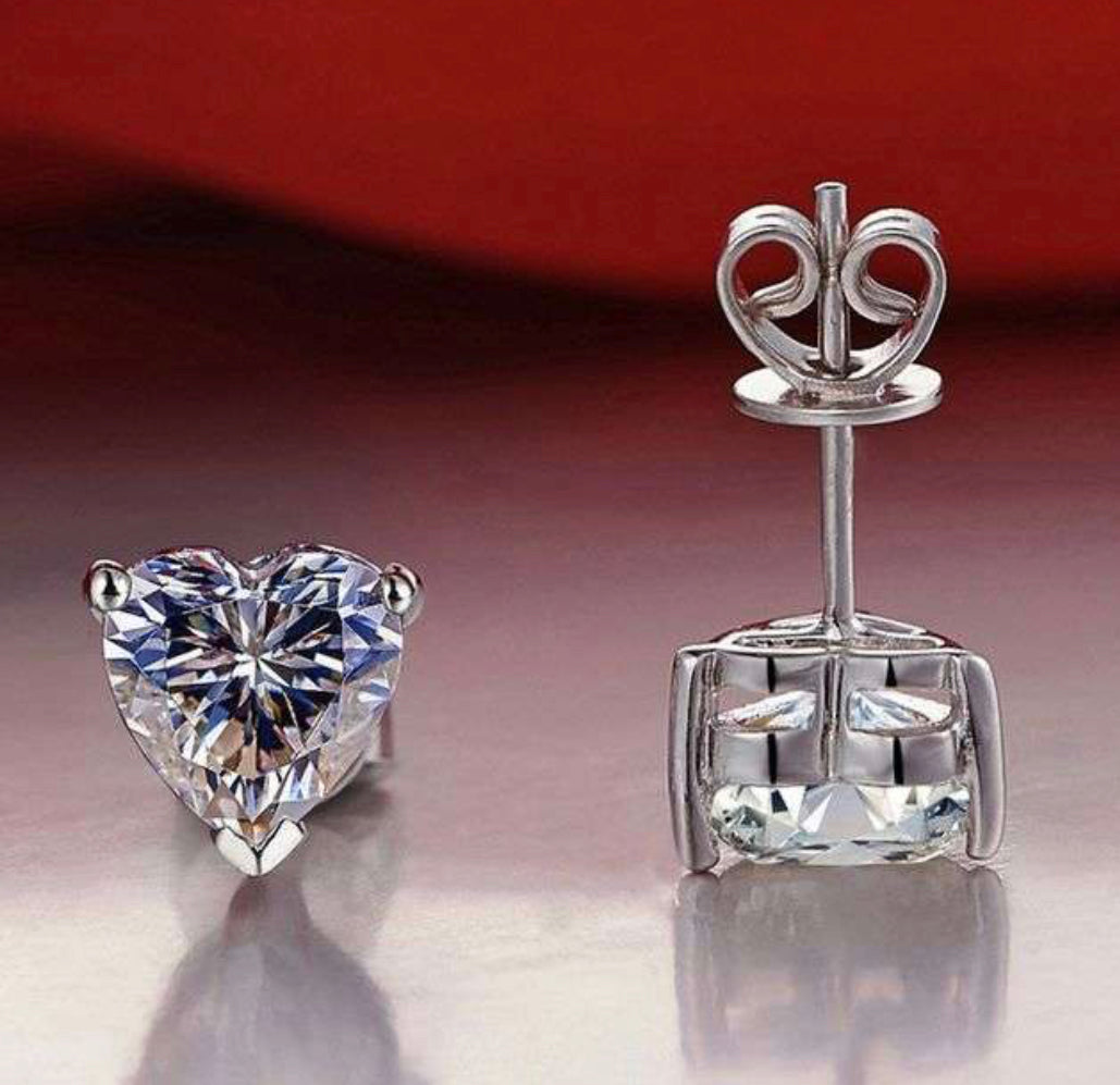 Heart Diamante Stud Earrings