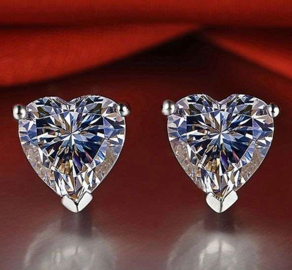 Heart Diamante Stud Earrings